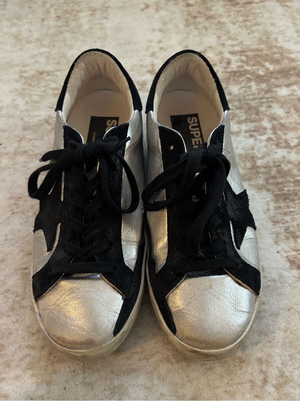 Golden Goose Superstar Sneakers Silver Black Suede Star Eu 36